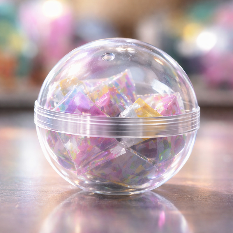 transparent gacha capsule filled with colorful candy representing boundary-less VTuber culture