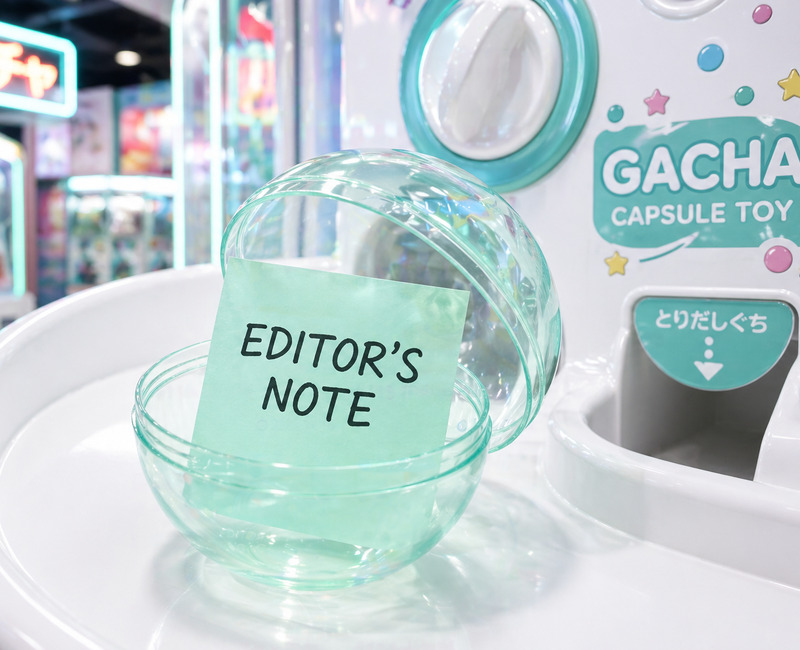ミントグリーンのガチャカプセルの中に「EDITOR'S NOTE」と書かれた紙が入った、VTuber文化の広がりを表現したビジュアル