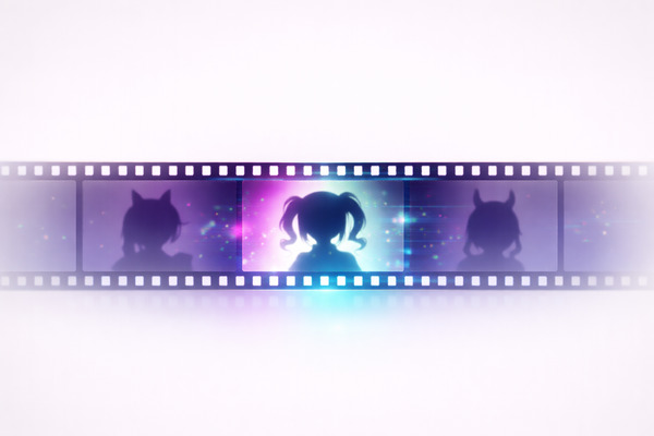 中央のフレームにネオンの紫とシアンの光が差し込むフィルム構図が、ホロライブ6期生の設計された世界観を表現したビジュアル